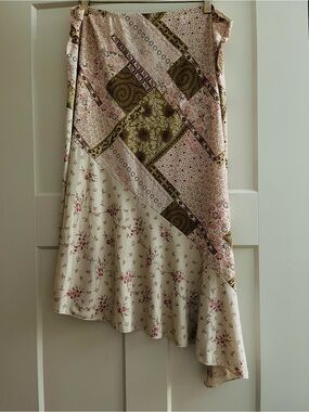 VTG Rag Floral Midi Skirt 90s y2k Asymmetric floral patchwork XL